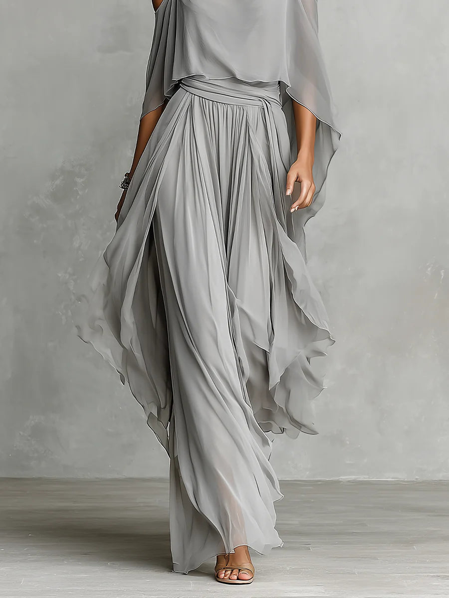 Elena | Off-Shoulder Chiffon Camisole & Pants Set