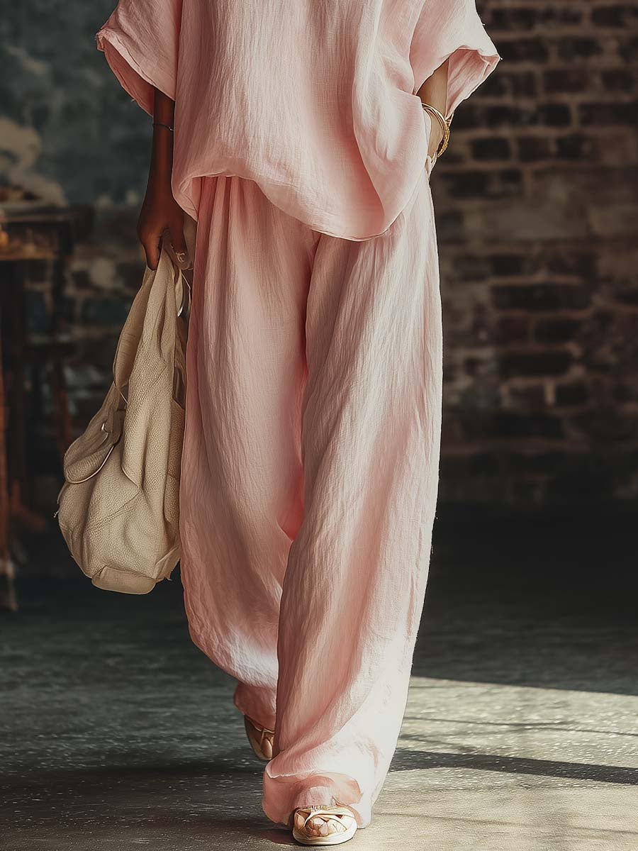 Harper | Blended Fabric V-Neck Shirt & Trousers Set