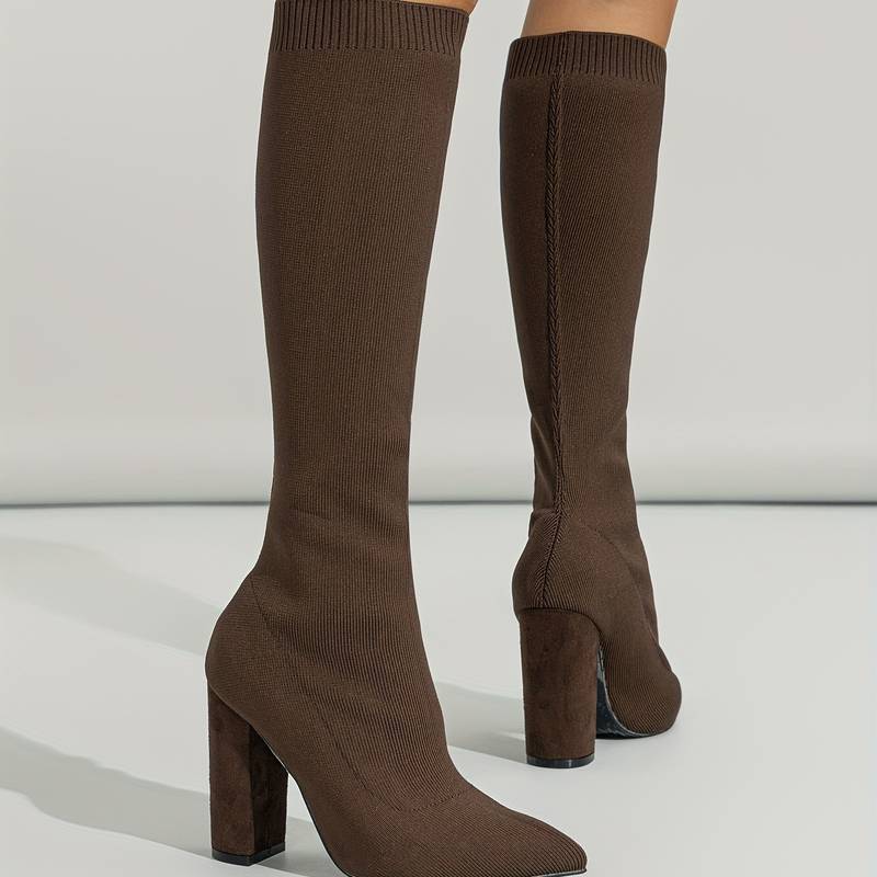 Women’s Knitted Sock Boots with Block Heel