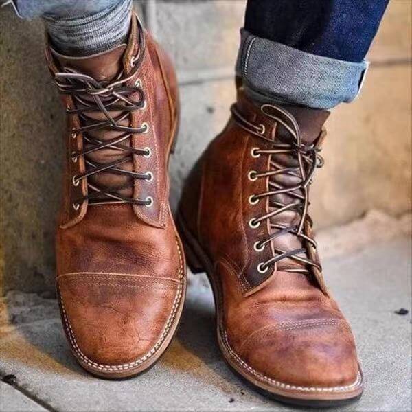 Botas de cuero con cordones para hombre, invierno