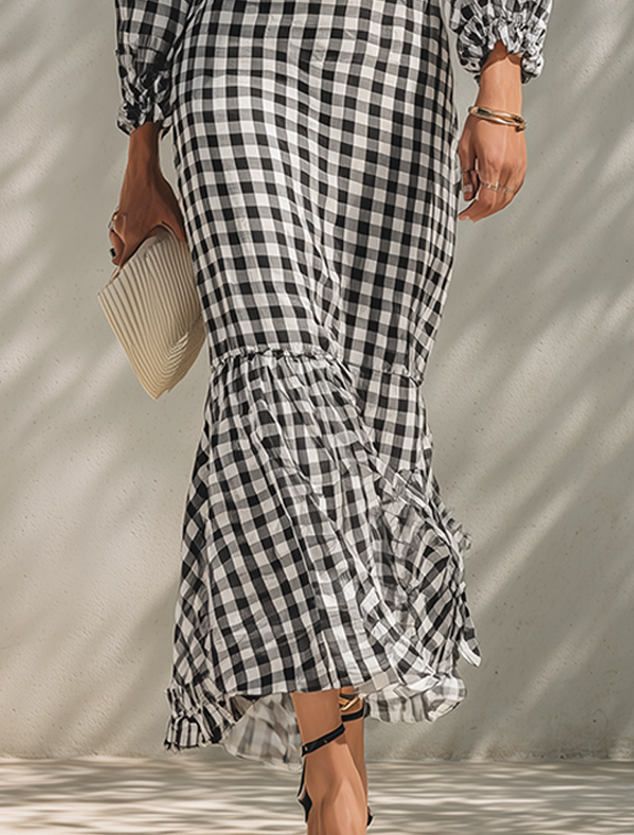 Women's Cotton-Linen Blend V-Neck Cropped Top & Ruffled Mermaid Midi Skirt Set