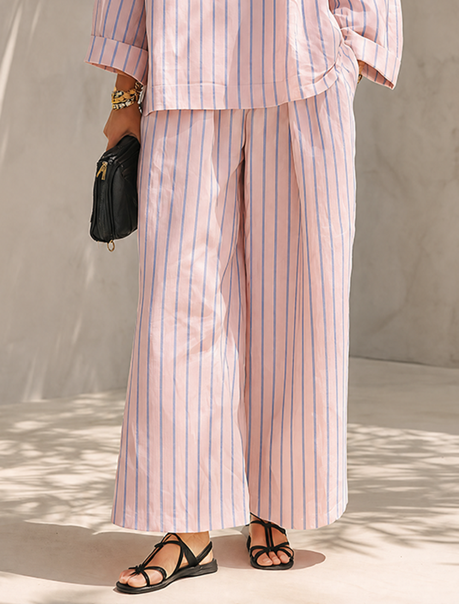 Women's Minimalist Cotton-Linen Blend Half-Zip Long-Sleeve Top & Wide-Leg Pants Set