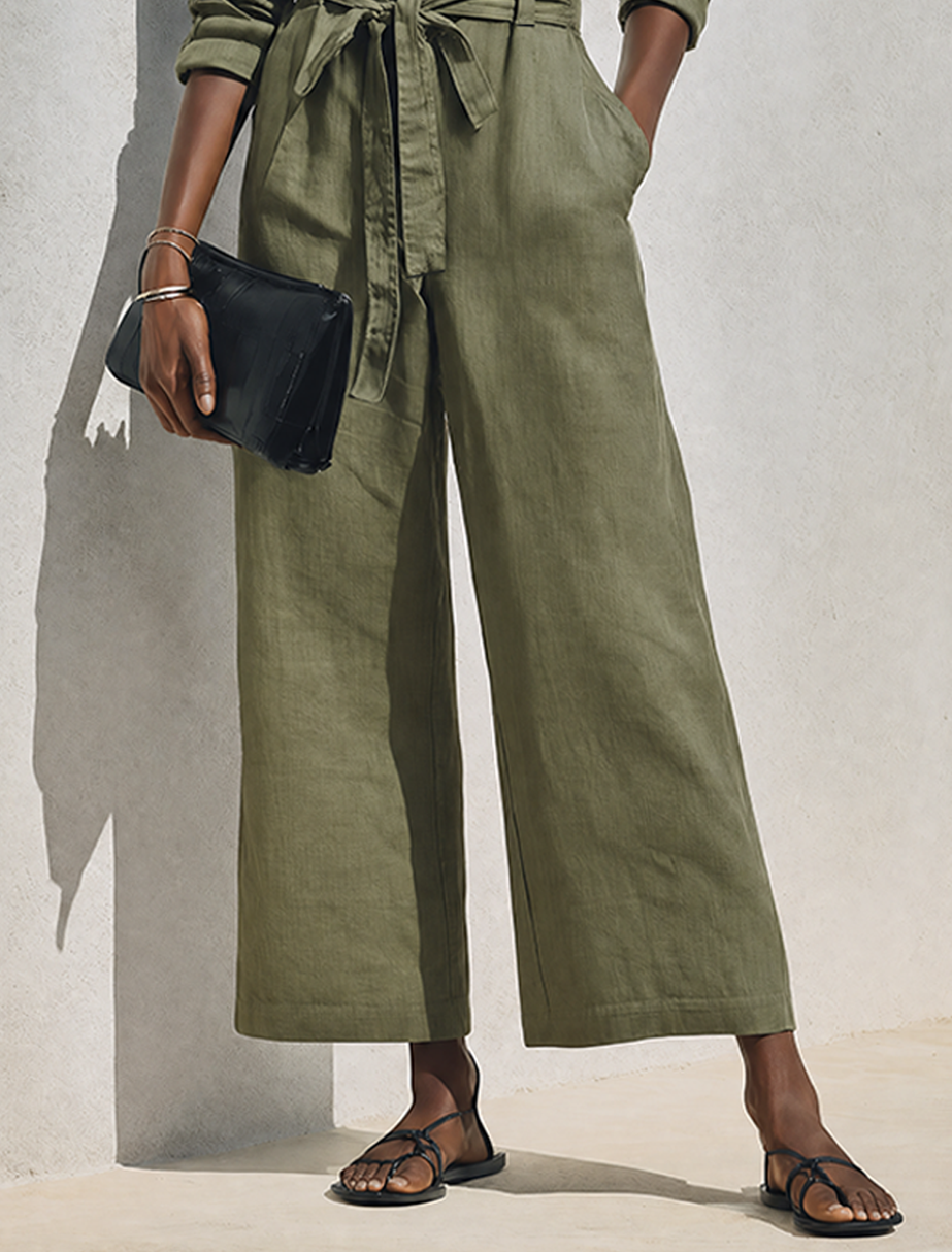 Women's Minimalist Linen-Blend Long-Sleeve Wide-Leg Jumpsuit