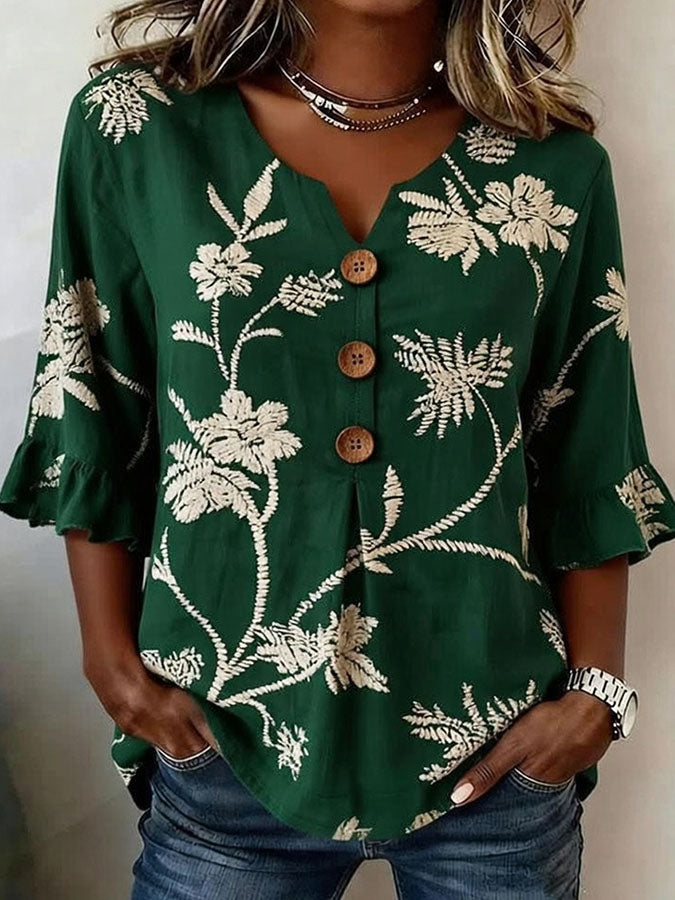 Women'S Floral Art Retro Printed Casual Top