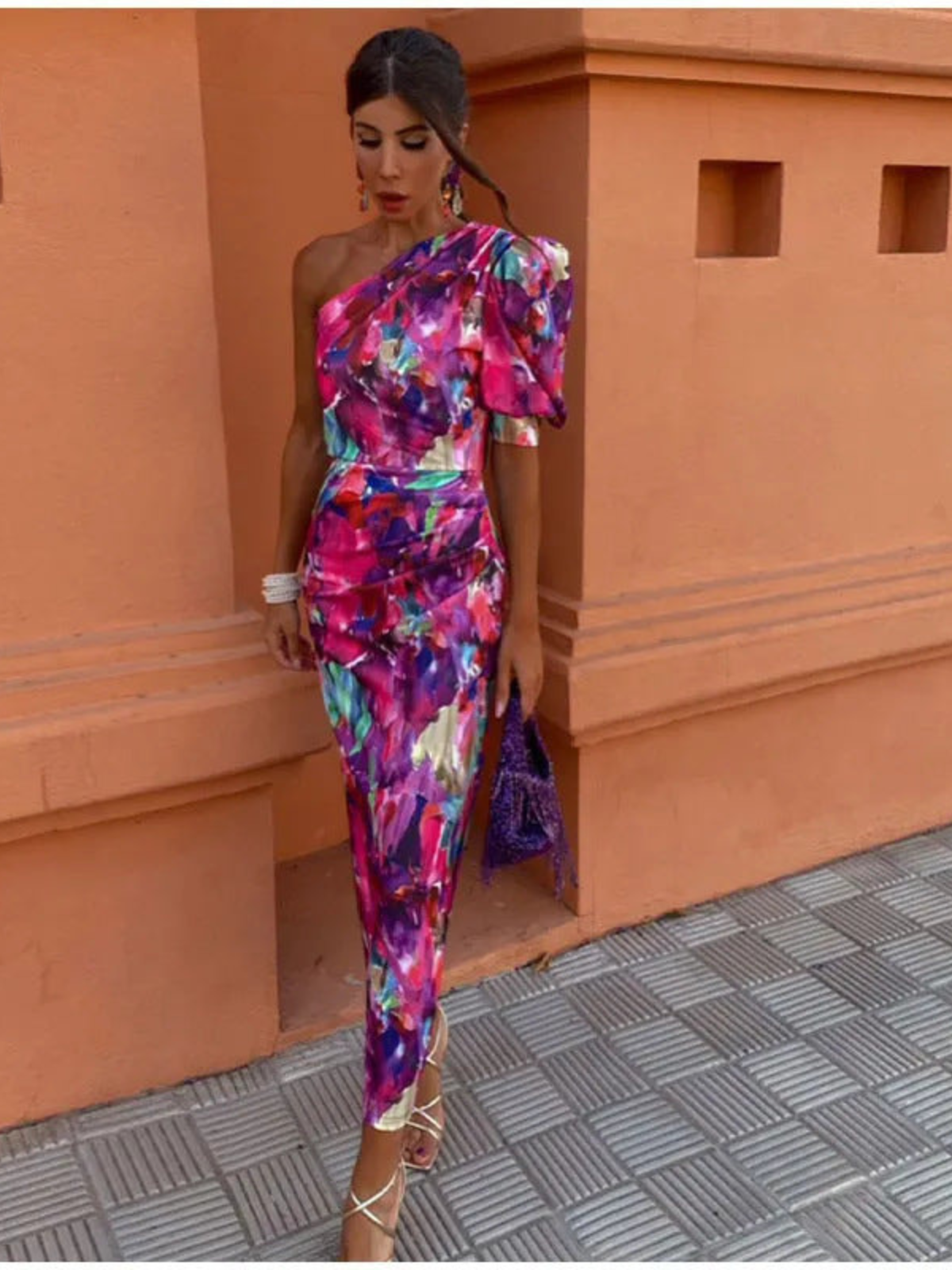 Women's Purple Off-Shoulder Midi Dress
