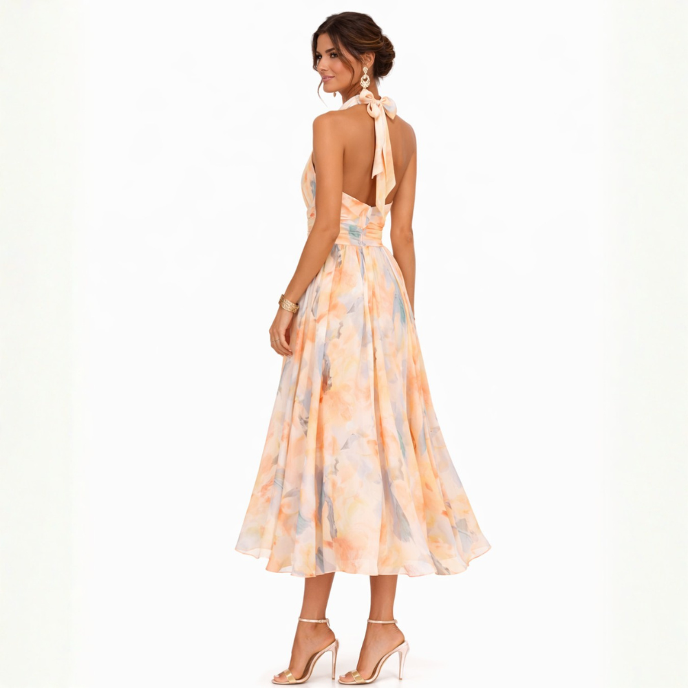 LIA | WATERCOLOR PRINT HALTER DRESS