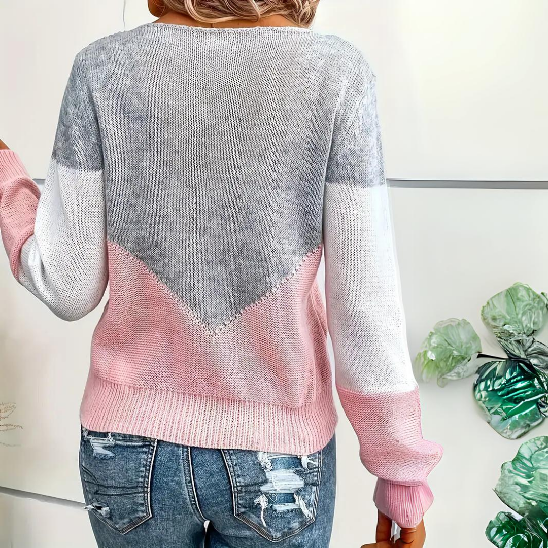 Women’s Color Block Sweater with Mesh Detail