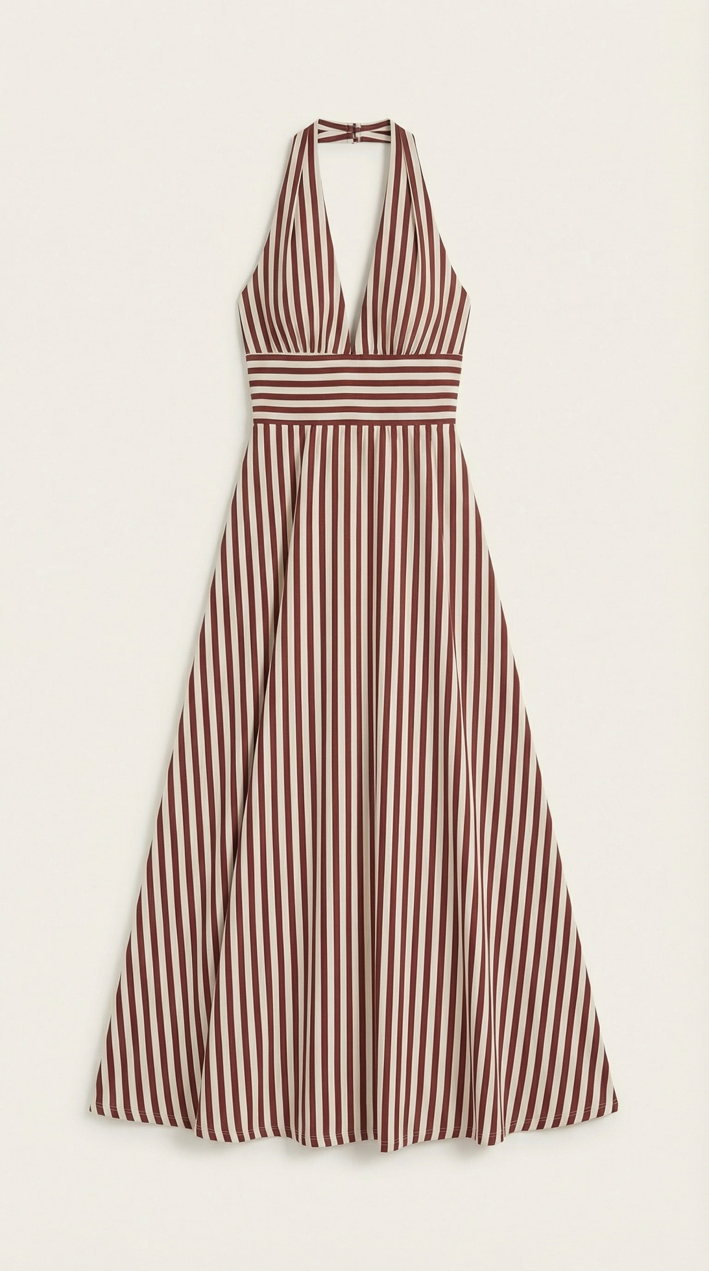 Vestido largo a rayas con cuello en V
