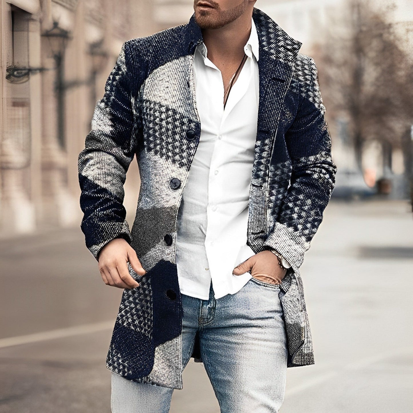 Stylish Long Button Up Coat for Men