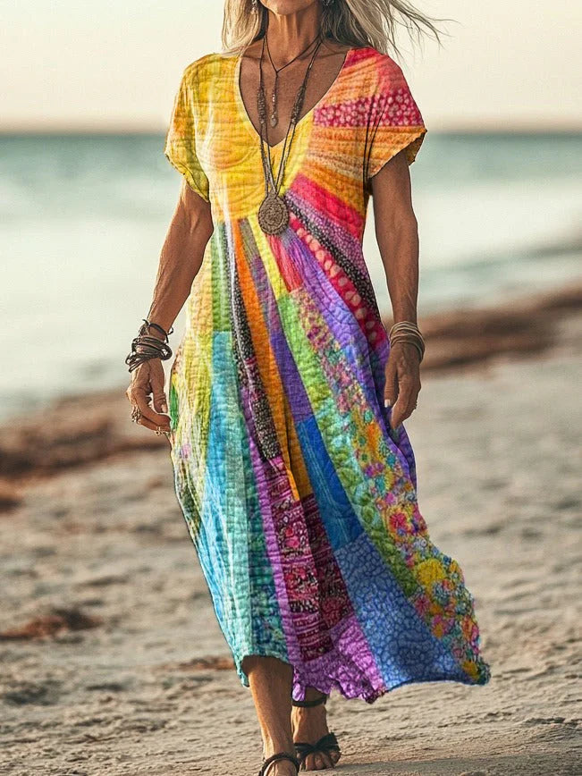 Vestido Estampado Fluido Artístico