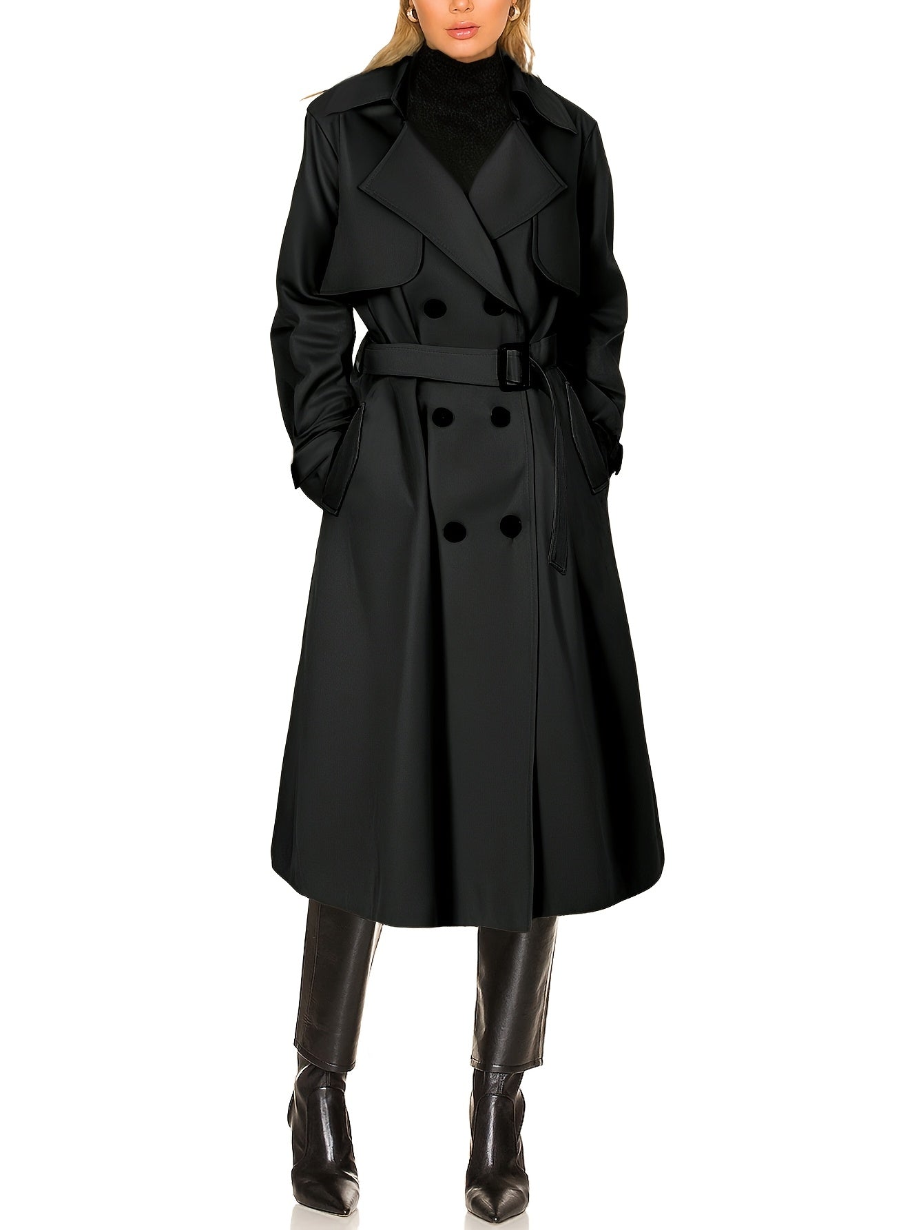 Gabardina elegante de oficina de corte largo para mujer