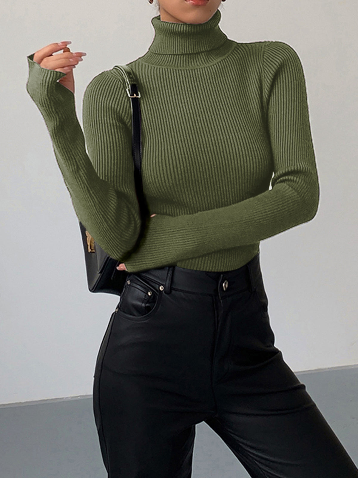 Women’s Spring Stylish Ribbed Turtleneck Sweater