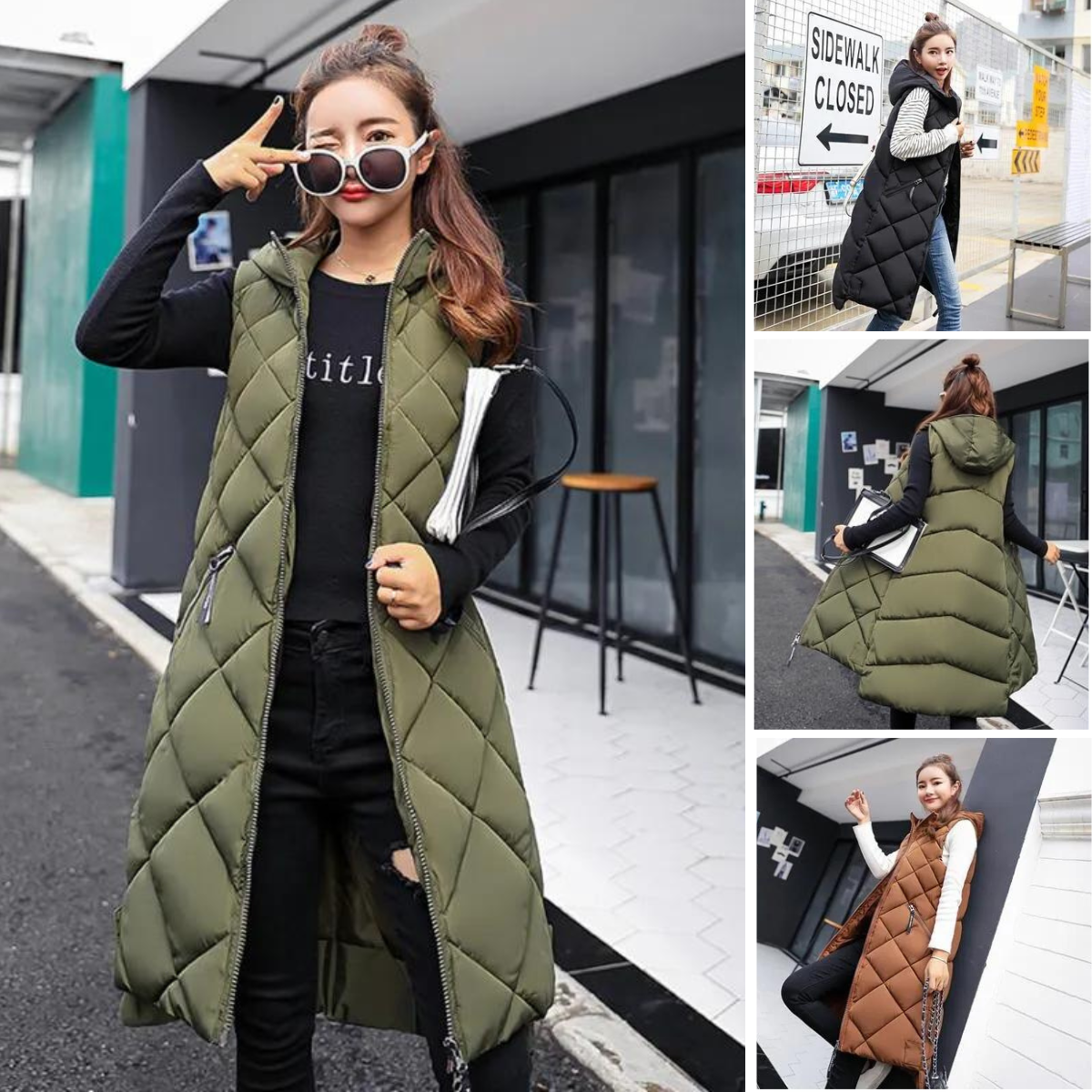 Women’s Winter Long Quilted Hooded Vest