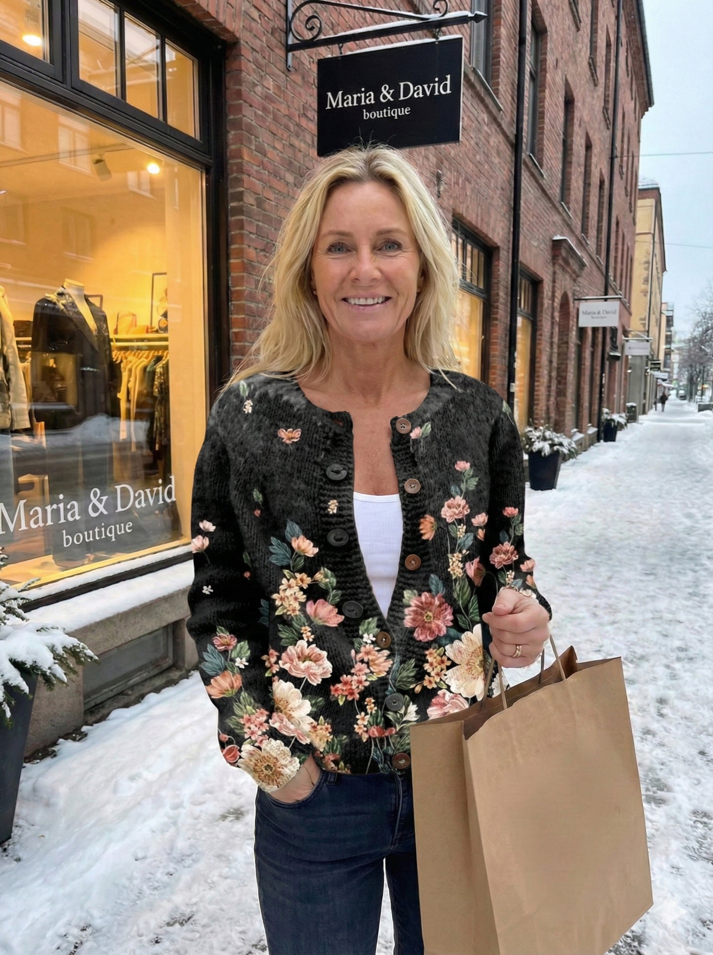 Floral Print Buttoned Casual Cardigan Sweater