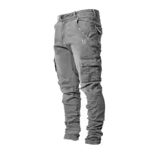 Pantalones cargo de hombre ajustados con múltiples bolsillos