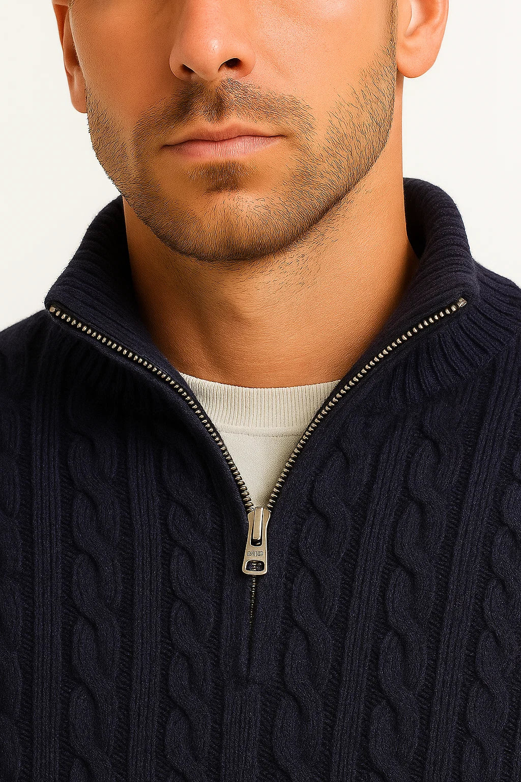 Men’s Spring Zip-Neck Cable Knit Sweater