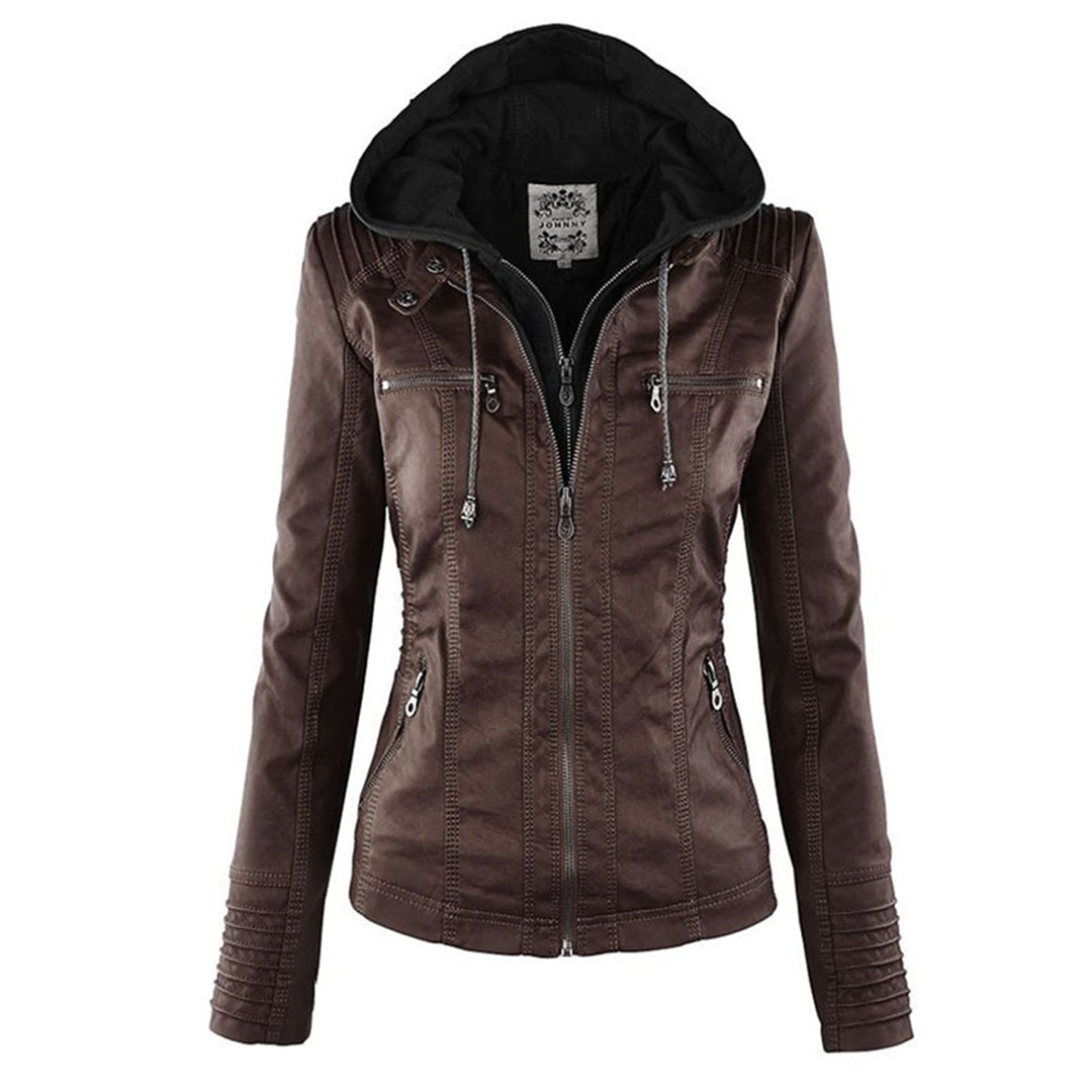 Women’s Hooded Zip-Up Casual Biker Jacket