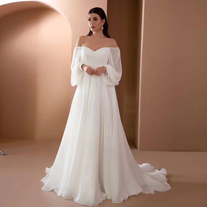 Women’s Off Shoulder Long Sleeve Wedding Dress
