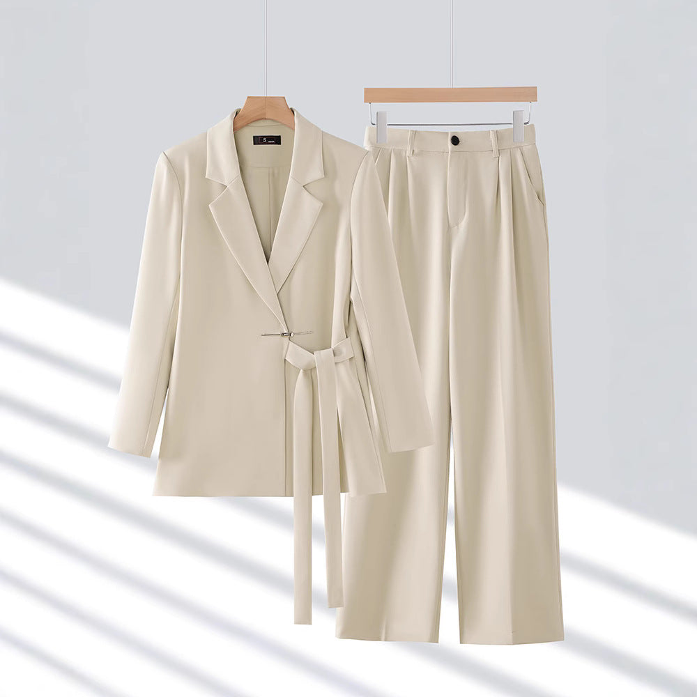 Elegant Belted Blazer Suit Set