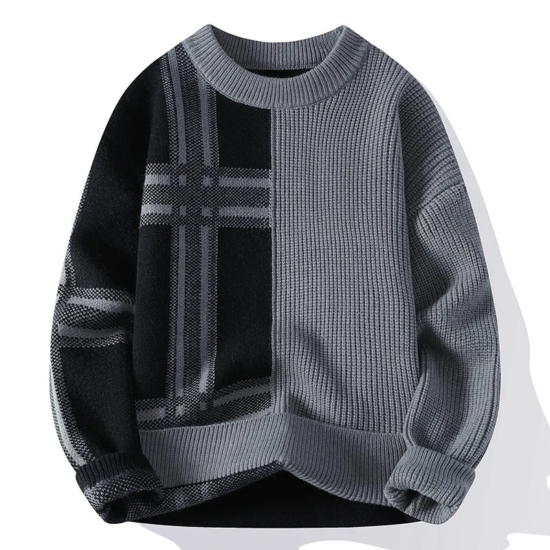 Suéter de cuello redondo para hombre con bloques de color de invierno