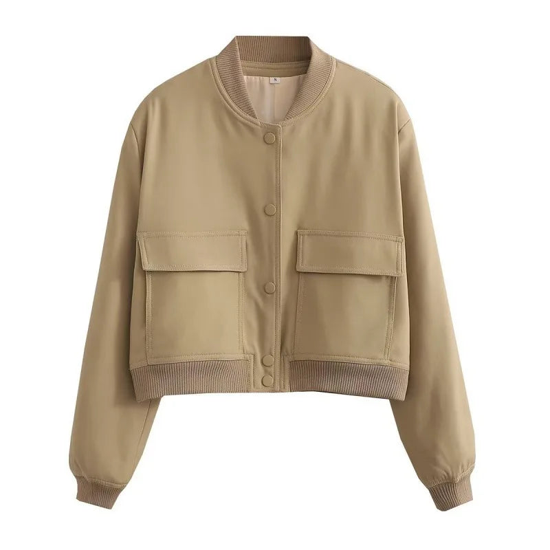 Chaqueta bomber casual de mujer con bolsillos delanteros