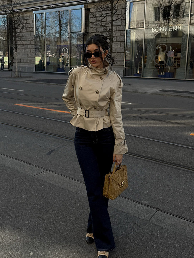 Chaqueta gabardina cruzada con cinturón de invierno para mujer