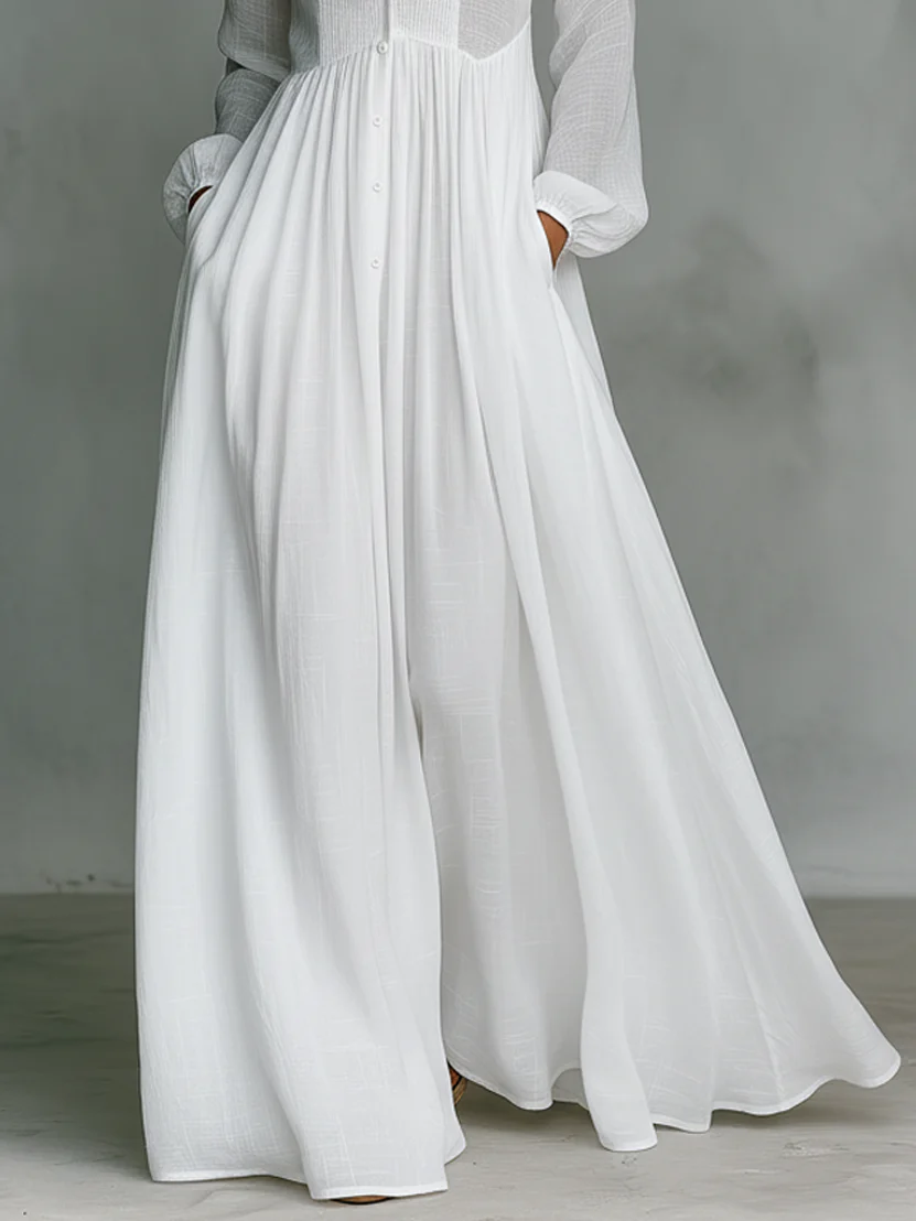Léonie - Minimalist Maxi Dress with Stand-Up Collar