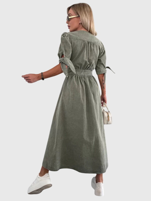 Elegant Button Detail Midi Dress