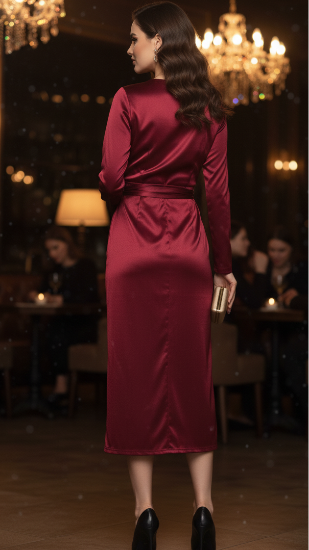 Women’s Spring Wrap Evening Midi Dress