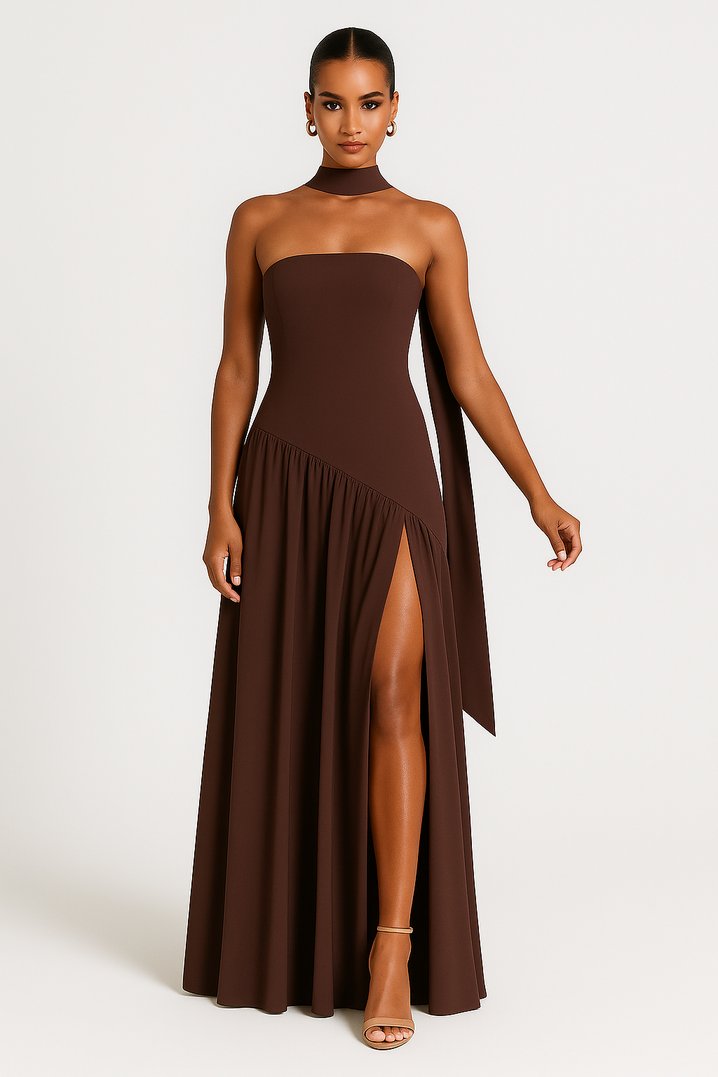 Women’s Stylish Strapless Slit Maxi Dress