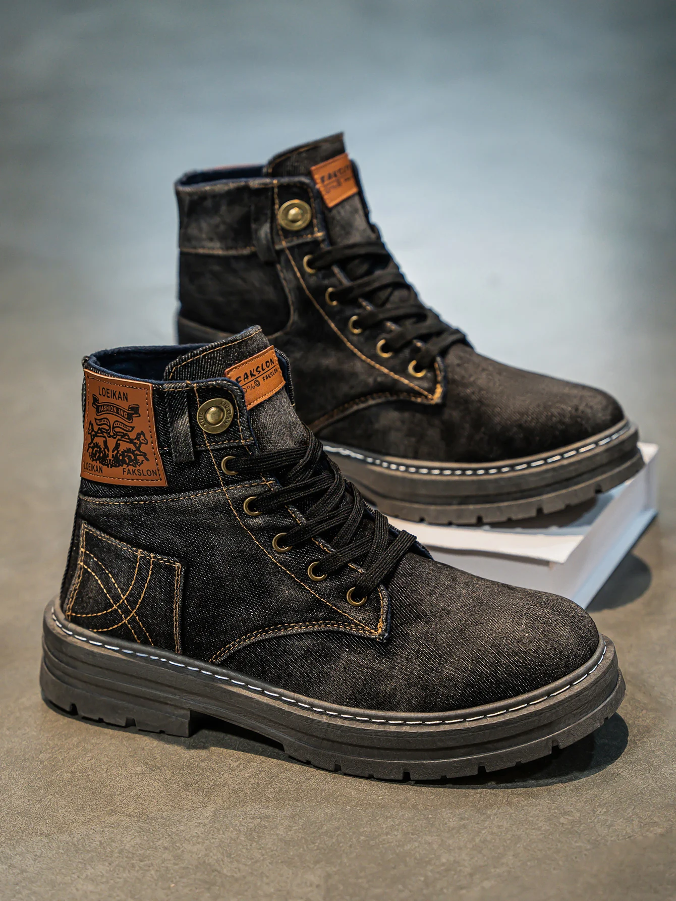 Denim Lace-Up Utility Boots