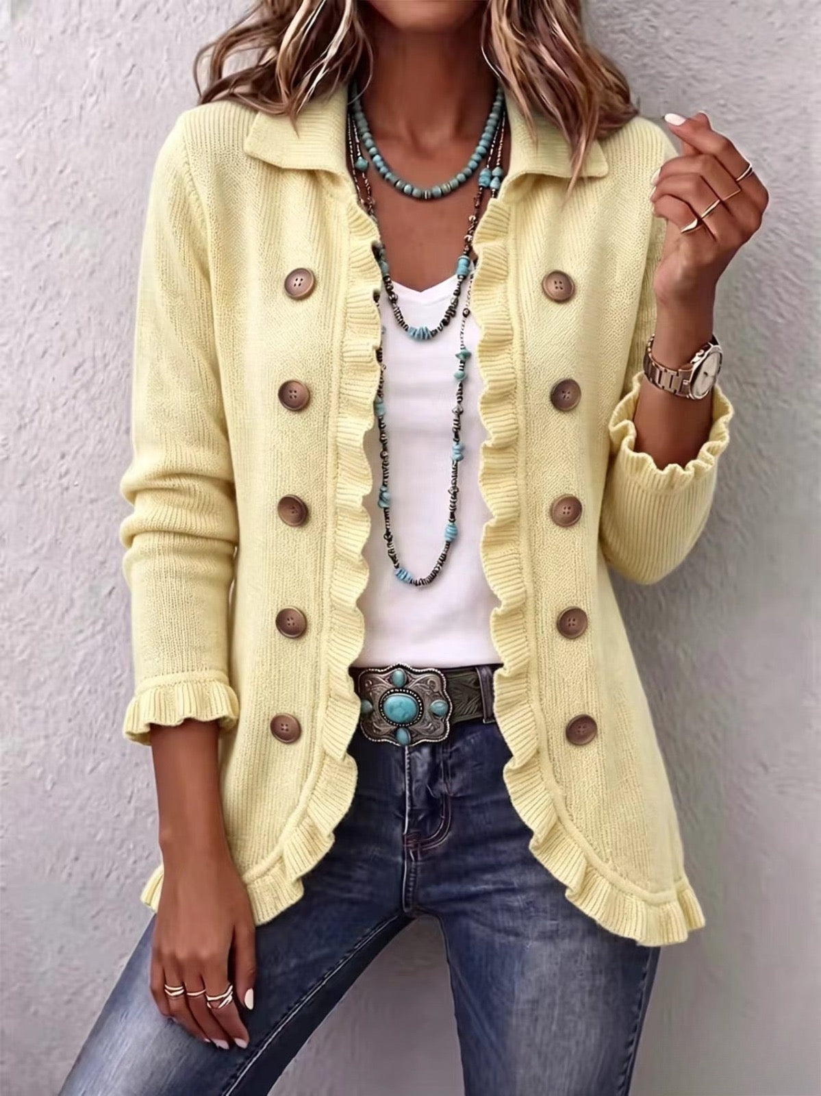 Liliana | Cream Knit Ruffle Jacket