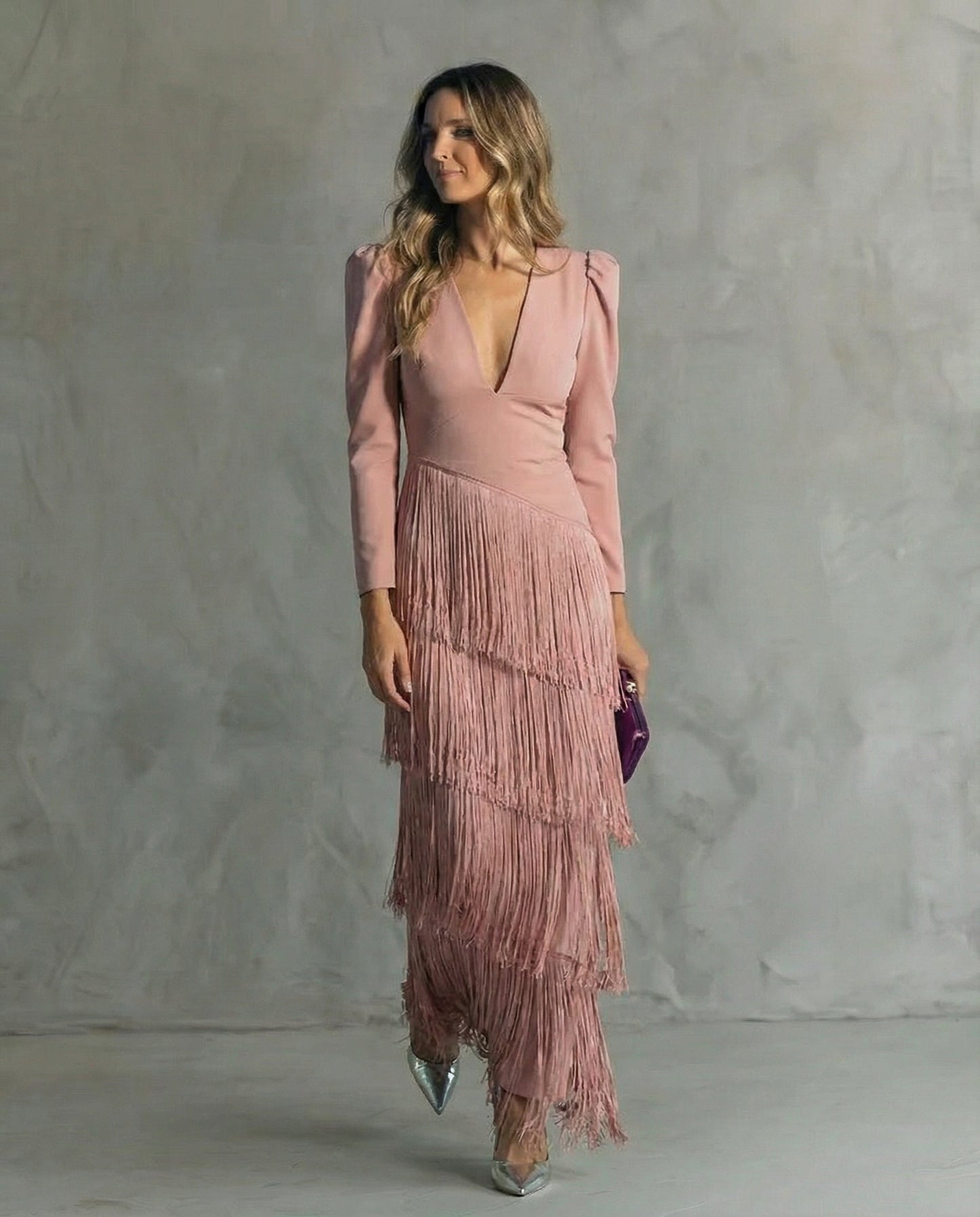 Clara · Elegant dress with fringe sleeves