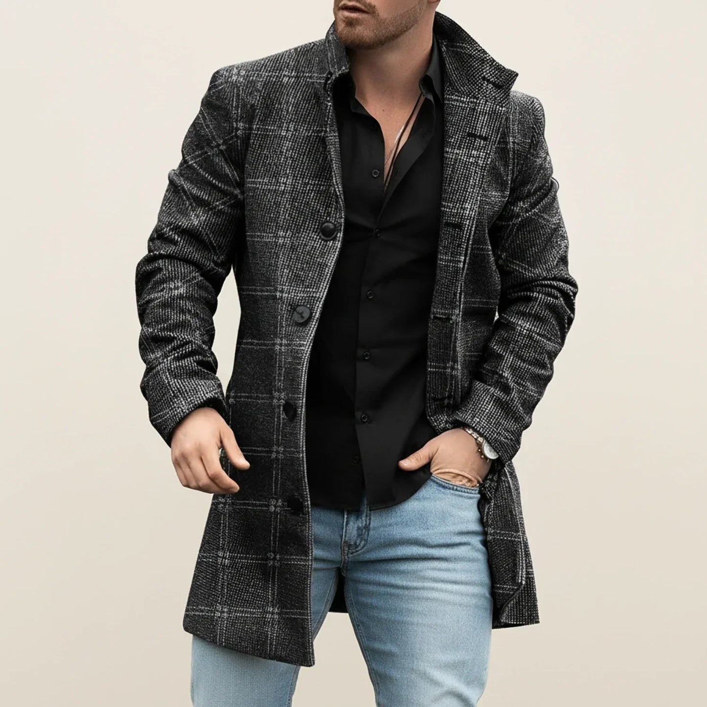 Winter Patchwork Style Men Overcoat