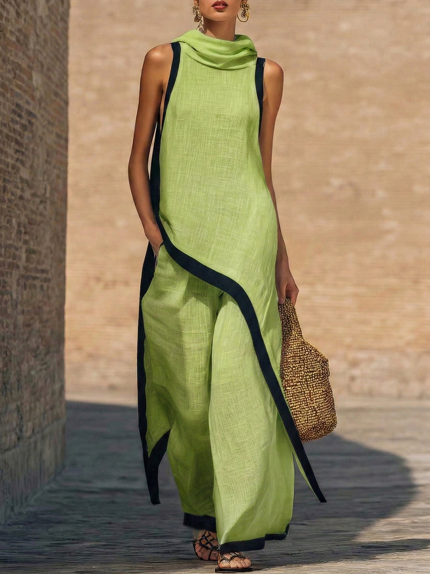 Marisol | Sleeveless Top & Wide-Leg Pants Two-Piece Set, Polyester Blend