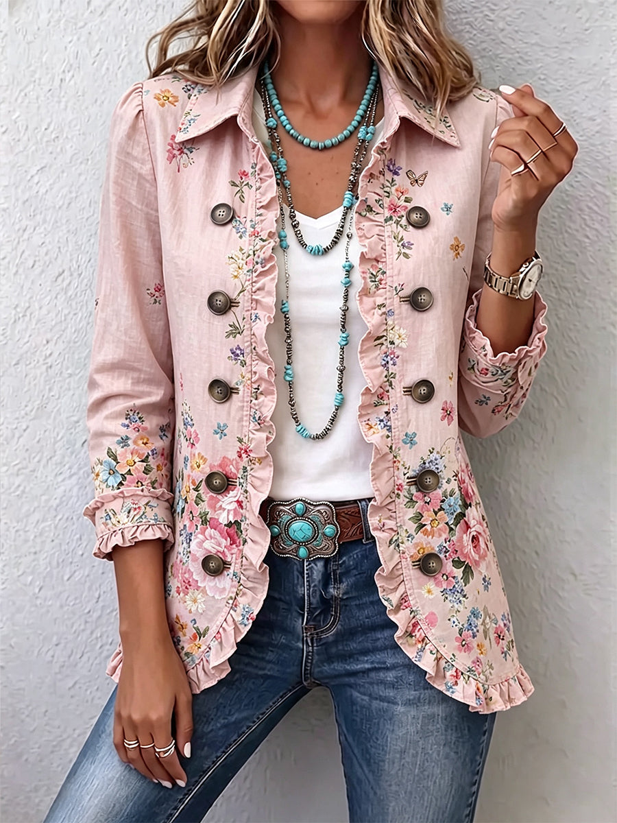 Araceli | Floral Ruffle Jacket with Buttons