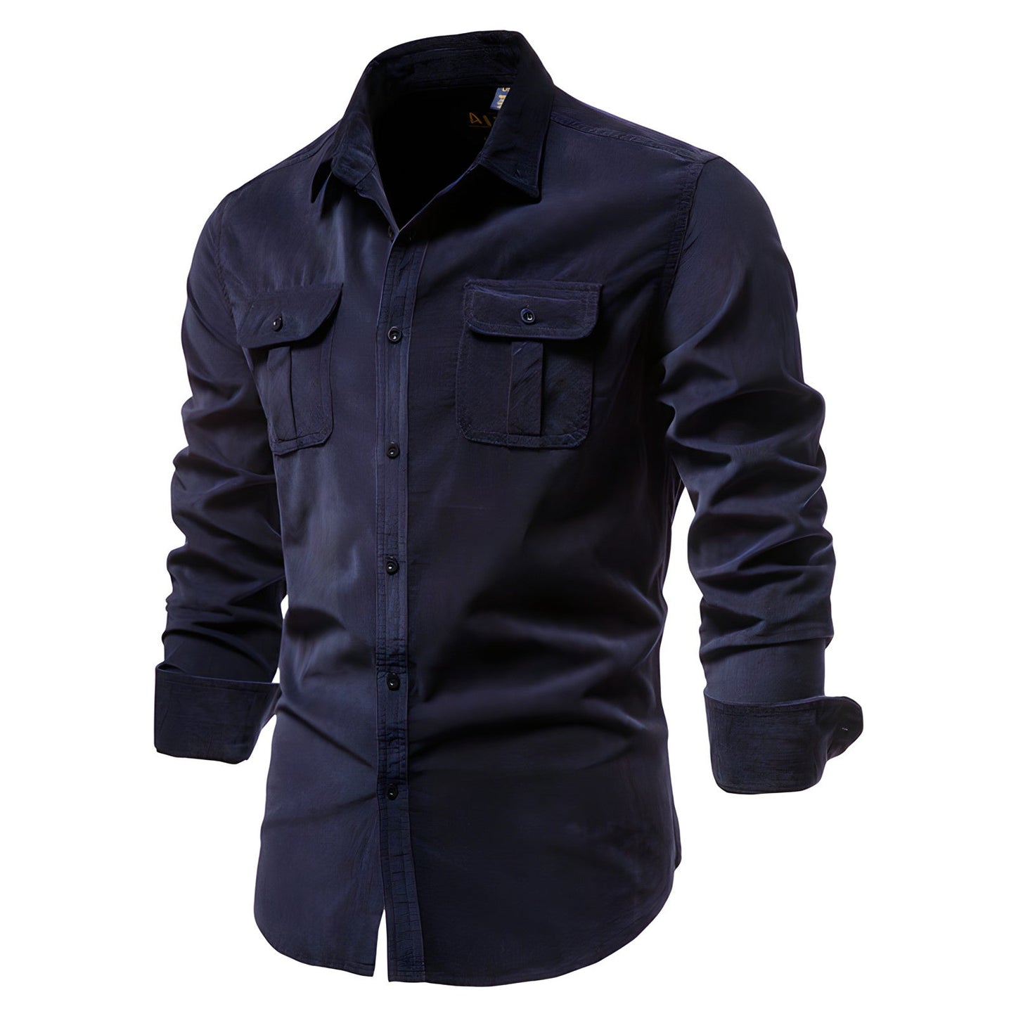 Camisa de manga larga informal estilo militar para hombre