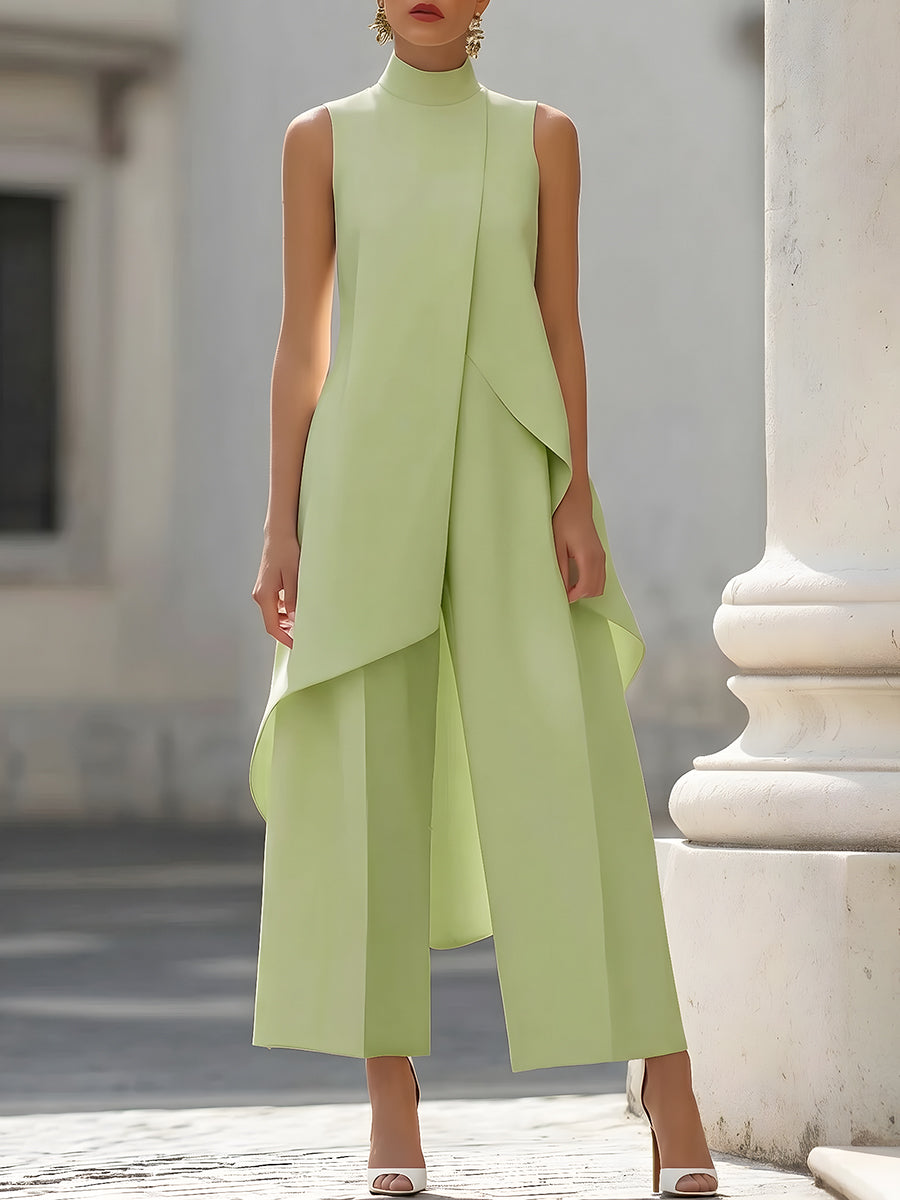 Asymmetric Layered Sleeveless Top & Wide-Leg Pants Set