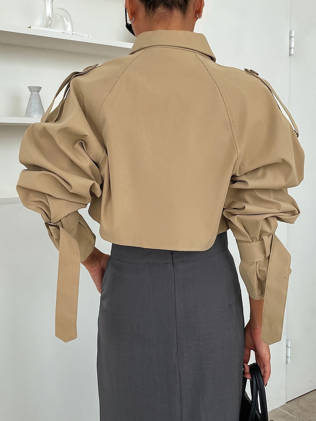 Women’s Cropped Button-Up Trench Jacket