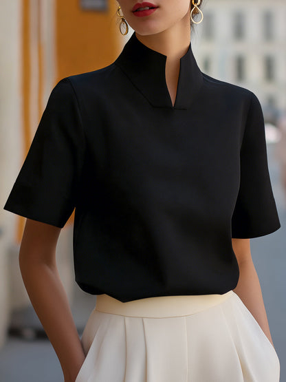 Stand Collar Minimalist Structured Blouse