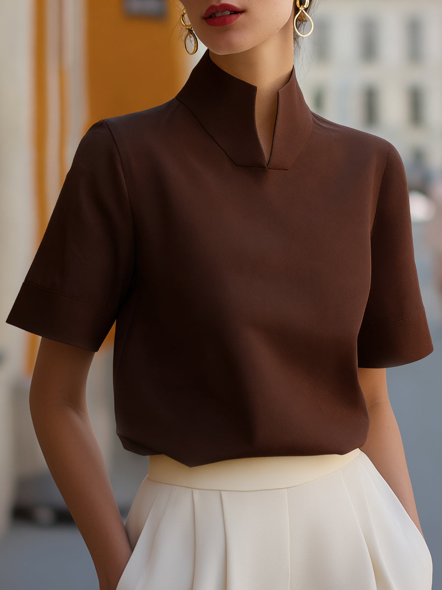 Stand Collar Minimalist Structured Blouse