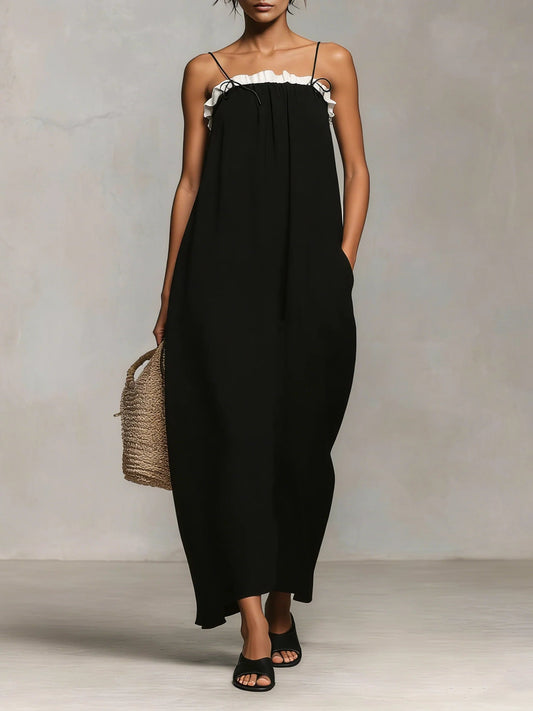 Mirelle™ | Maxi Dress with Color Blocks and Spaghetti Straps