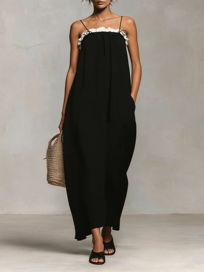 Mirelle - Maxi Dress with Color Blocks and Spaghetti Straps