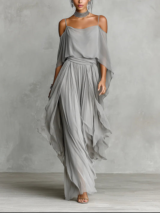 Elena | Off-Shoulder Chiffon Camisole & Pants Set