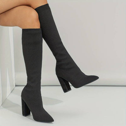 Women’s Knitted Sock Boots with Block Heel