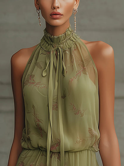 Sylvie | Green Floral Chiffon Mini Dress