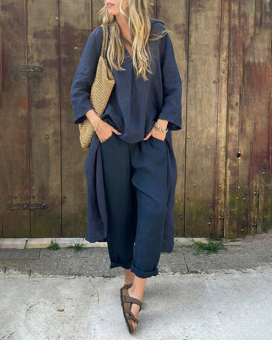 Conjunto de túnica larga y pantalón relajado para mujer