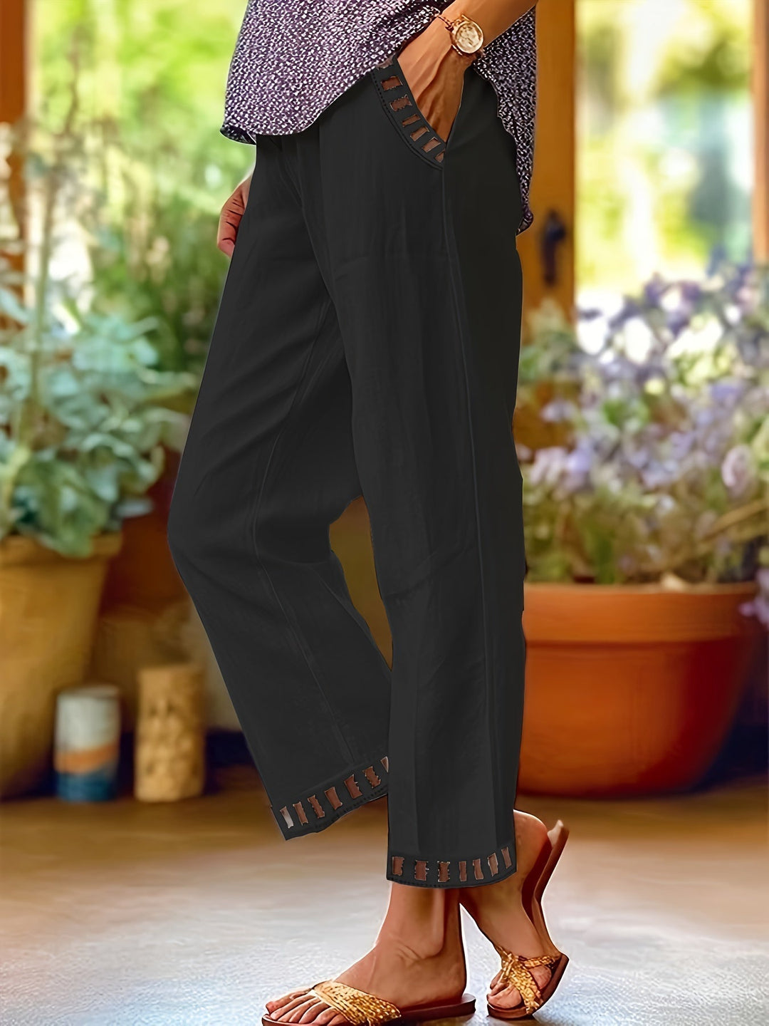 Pantalones cropped holgados con ribete en contraste