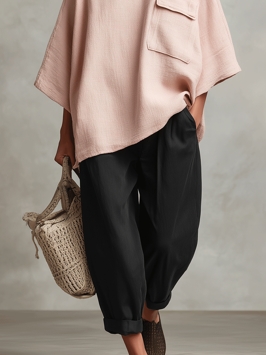 Women's Pink Bohemian Tie Pocket Straight-Leg Two-Piece Suit