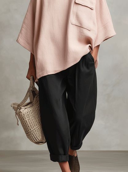 Women's Pink Bohemian Tie Pocket Straight-Leg Two-Piece Suit
